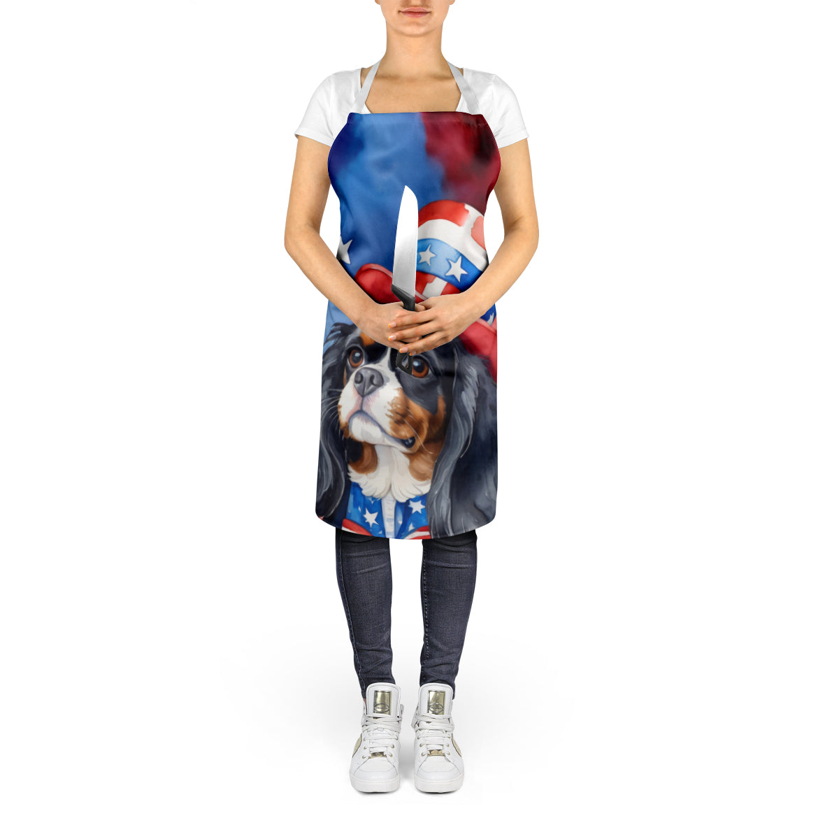 Cavalier Spaniel Patriotic American Apron – Artist-Designed Kitchen, BBQ & Craft Apron