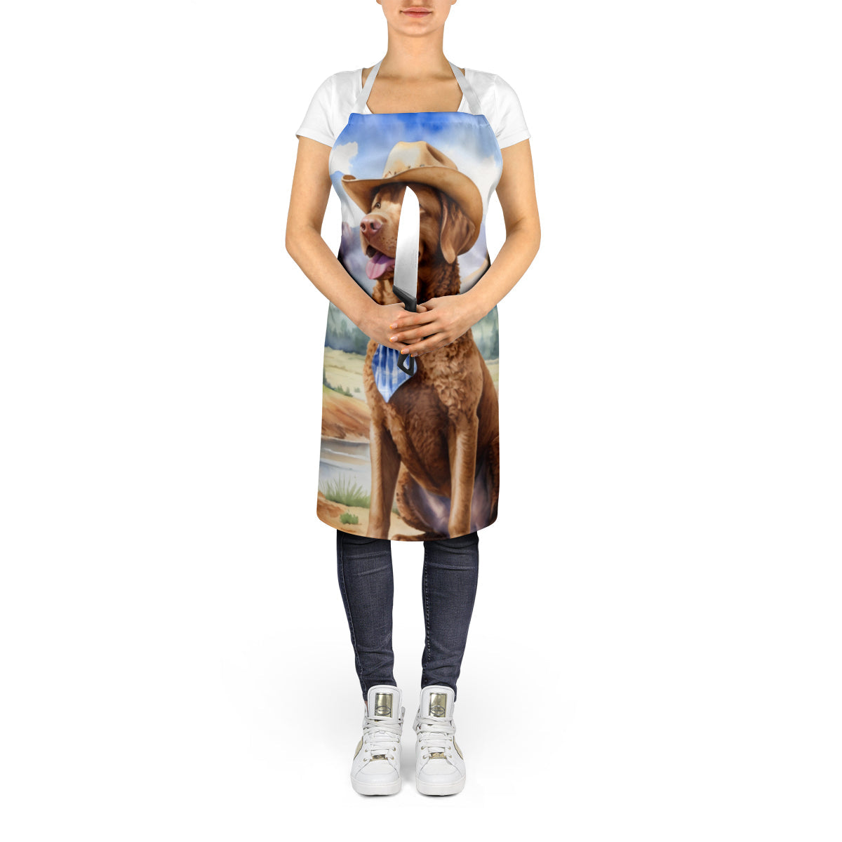 Chesapeake Bay Retriever Cowboy Welcome Apron – Artist-Designed Kitchen, BBQ & Craft Apron