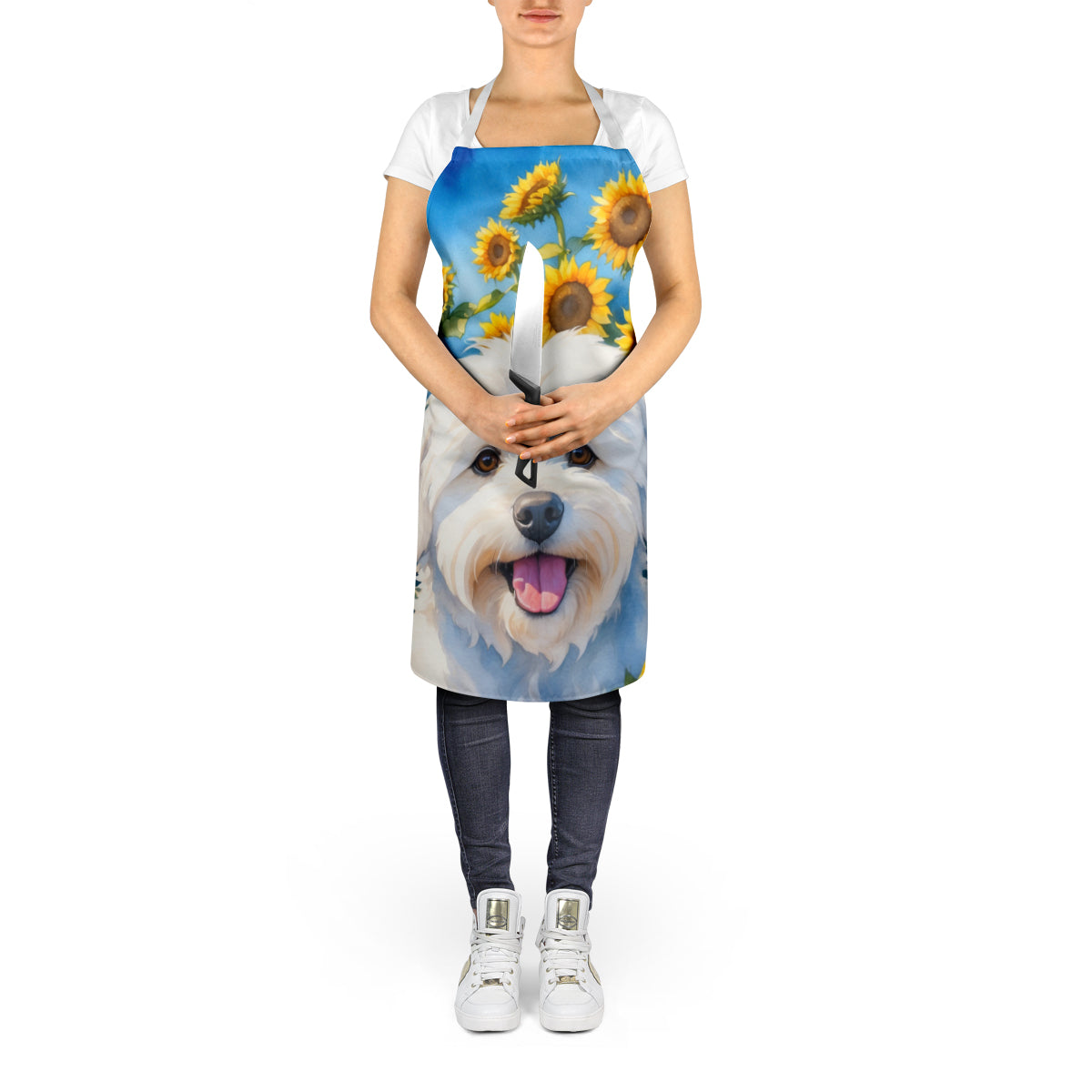 Coton de Tulear in Sunflowers Apron – Artist-Designed Kitchen, BBQ & Craft Apron