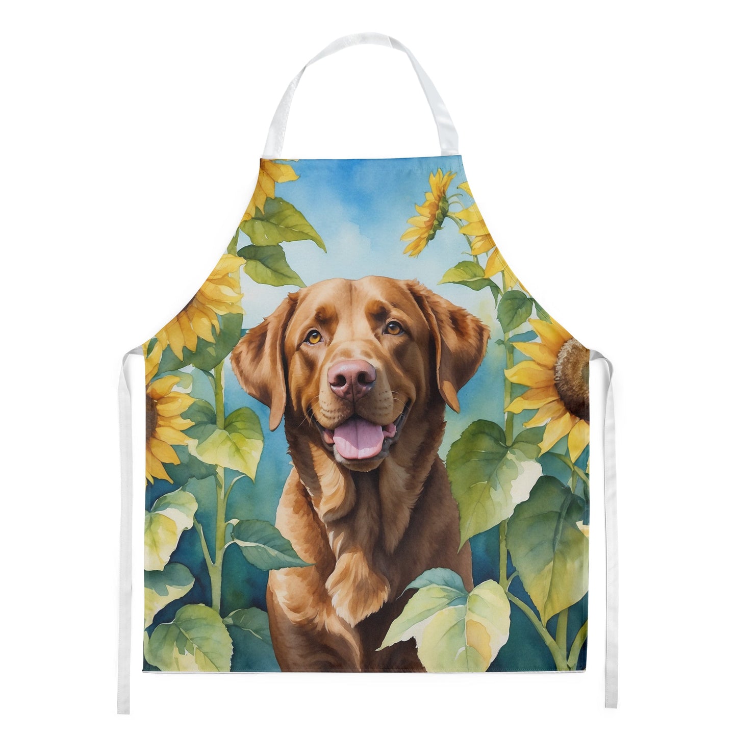 Chesapeake Bay Retriever in Sunflowers Apron – Artist-Designed Kitchen, BBQ & Craft Apron