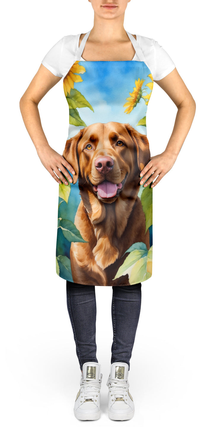 Chesapeake Bay Retriever in Sunflowers Apron – Artist-Designed Kitchen, BBQ & Craft Apron