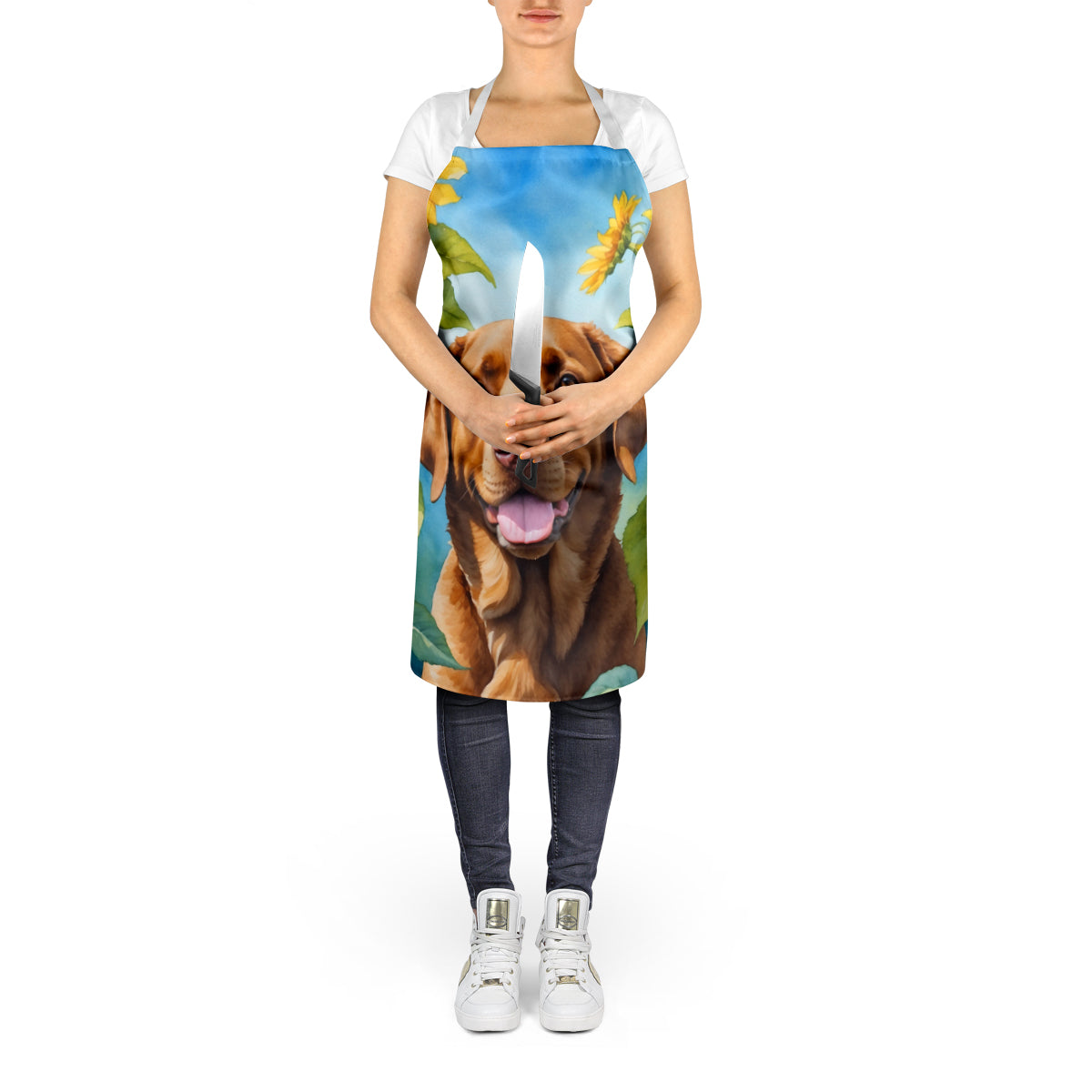 Chesapeake Bay Retriever in Sunflowers Apron – Artist-Designed Kitchen, BBQ & Craft Apron